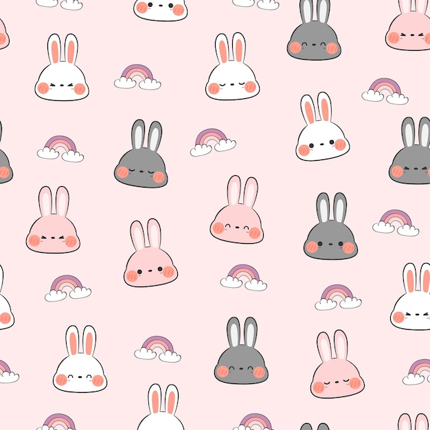 Seamless pattern with rabbit bunny head