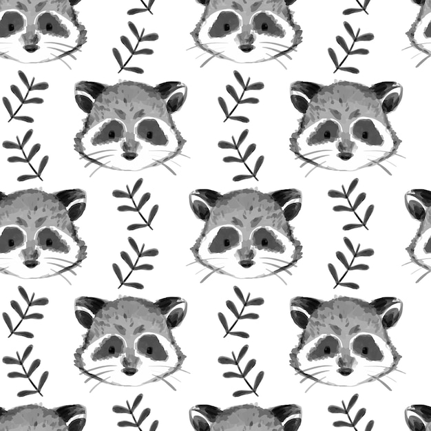 Seamless pattern with a raccoon face