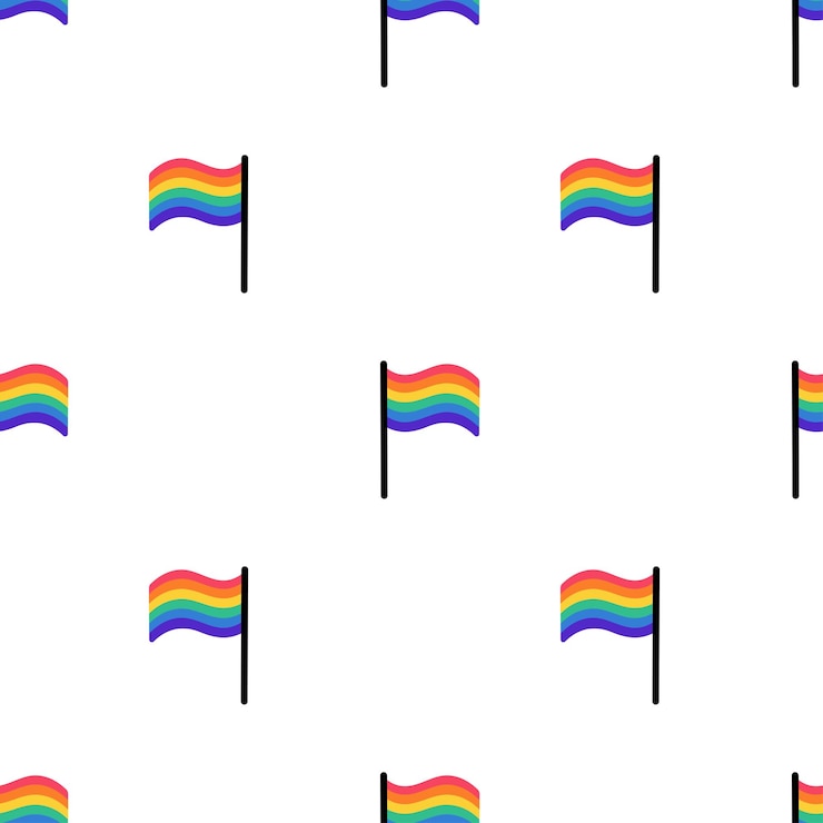 Vector seamless pattern with rainbow colored flag in doodle style lgbtq lgbt pride community symbol