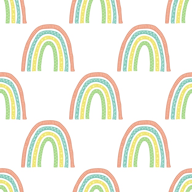 Vector seamless pattern with rainbow doodle for decorative print wrapping paper greeting cards wallpaper and fabric