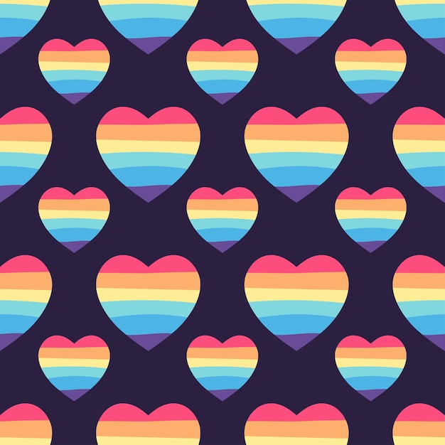 Modello senza cuciture con cuori arcobaleno. simbolo della comunità lgbt. elemento di design per biglietti di san valentino o ecc. tema lgbt e amore. sfondo di parata gay