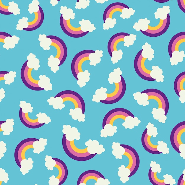 Seamless pattern with rainbows and clouds