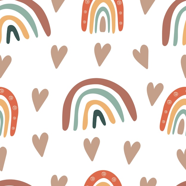 Seamless pattern with rainbows and hearts