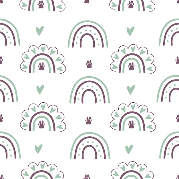 Seamless pattern with rainbows simple style limited Pallete Vector pattern on white background perfect for fabric invitations posters printingxA