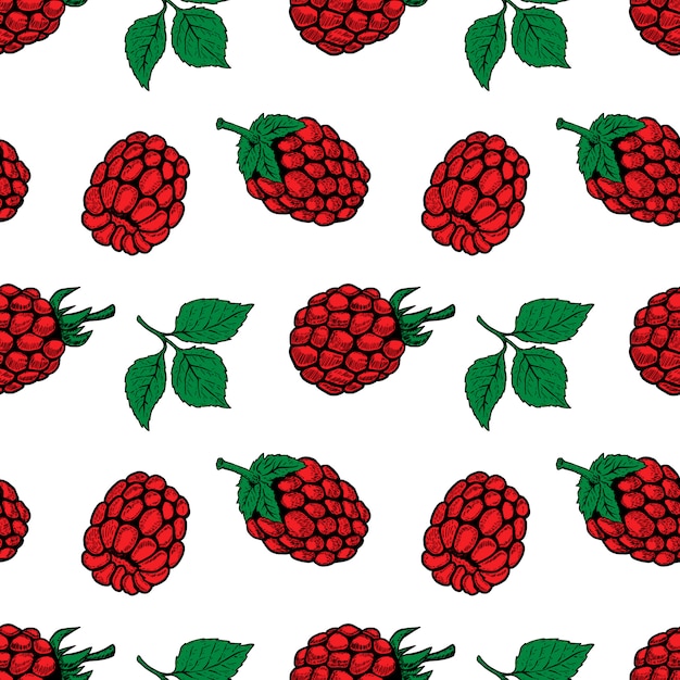 Seamless pattern with raspberries.  element for poster, flyer, menu.  illustration