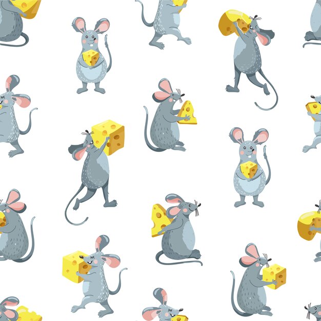 Seamless pattern with rats and cheese.
