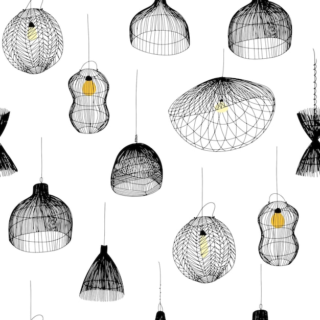 Seamless pattern with rattan lamps