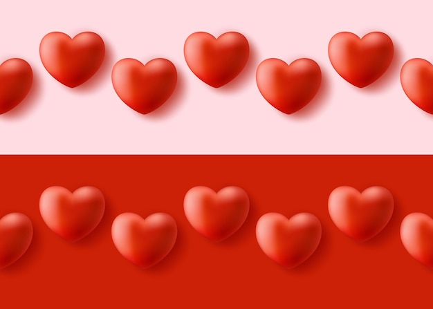 Vector seamless pattern with realistic 3d heart.