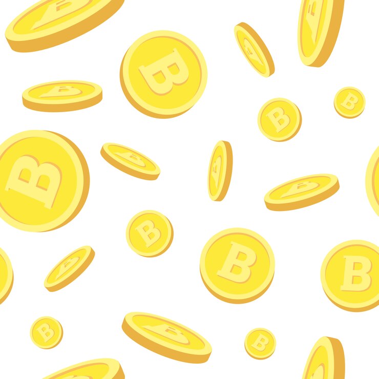 Вектор бесшовный узор с реалистичными биткойнами