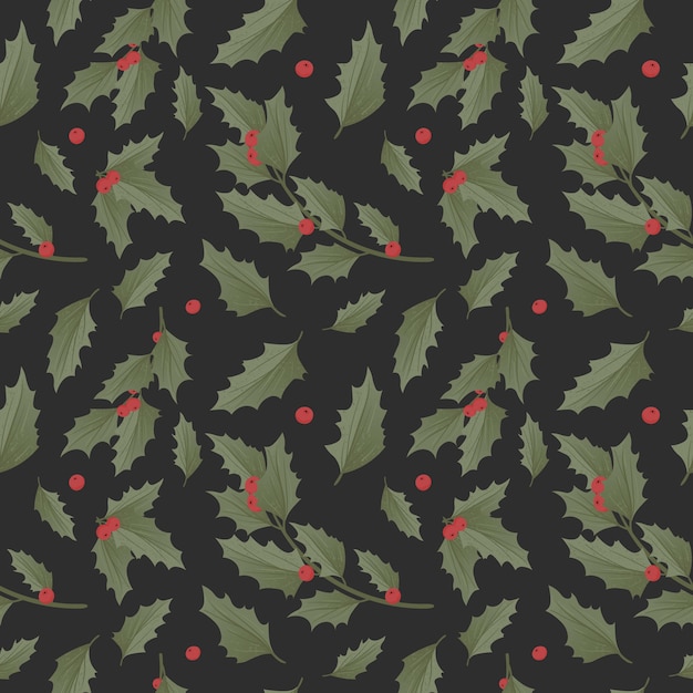 Seamless pattern with realistic christmas mistletoe and holly, ilex.