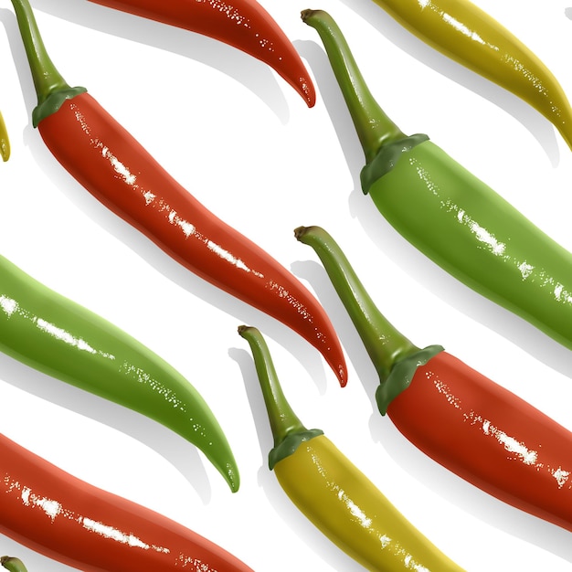 Seamless pattern with realistic mexican chilli peppers