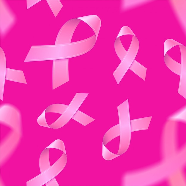 Vector seamless pattern with realistic pink ribbons on pink background