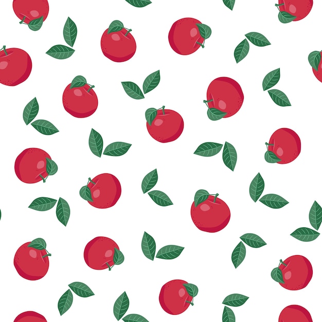 Seamless pattern with red apples and leaves