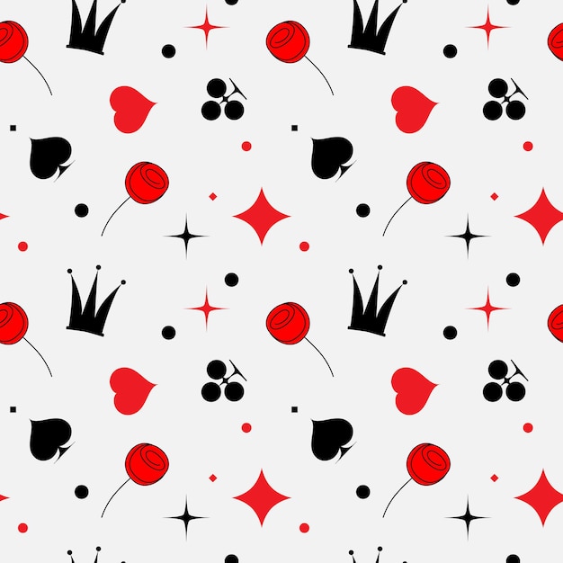 Seamless pattern with red and black card suit signs