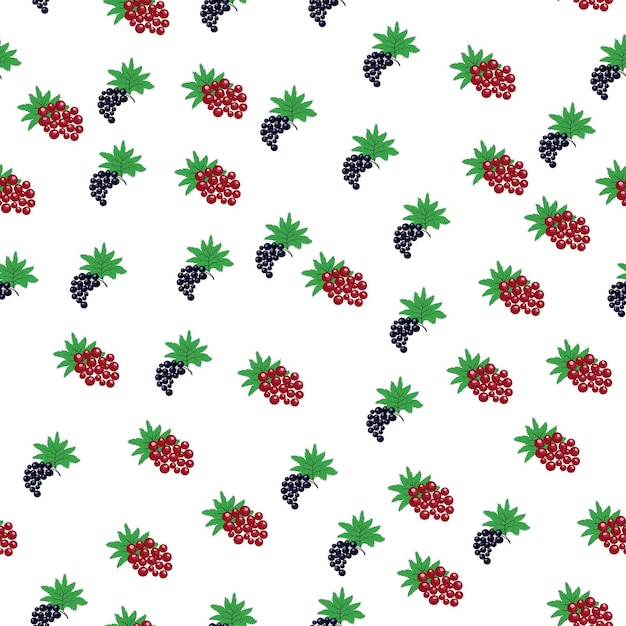 Seamless pattern with red and black currant berries and leaves Summer food print