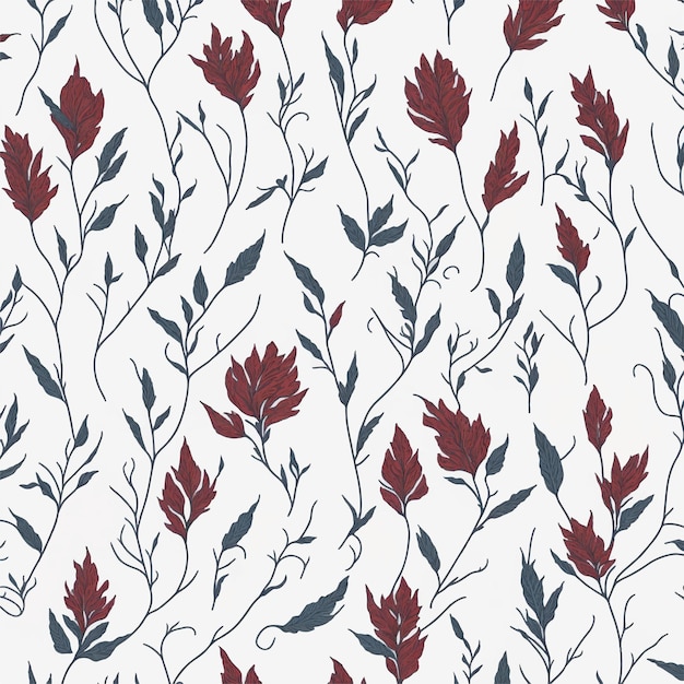 A seamless pattern with red and blue flowers