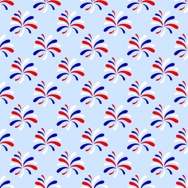 Seamless pattern with red blue white fireworks Patriotic backdrop Vector illustration