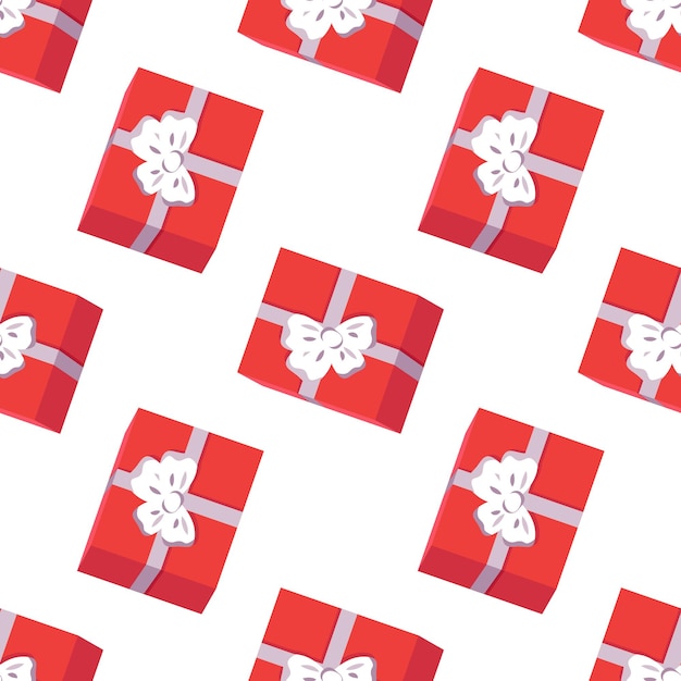 Seamless pattern with red boxes of gifts for happy new year festive print for christmas and winter h...
