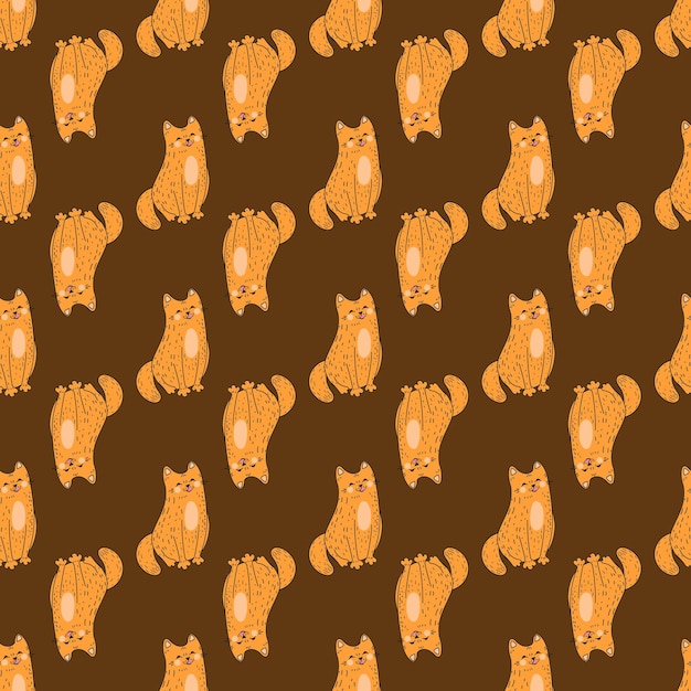 Seamless pattern with red cat. Pattern with cats in a flat style. Simplified cat. Doodle. Vector.