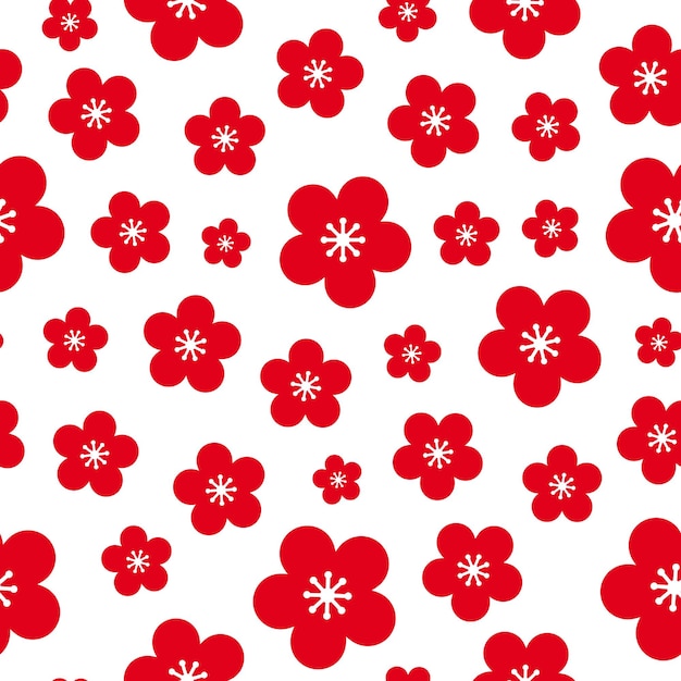 Seamless pattern with red cherry blossoms. Chinese floral seamless pattaern.