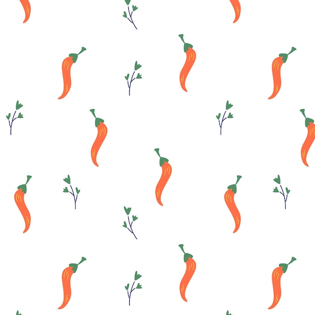 Seamless pattern with red chili pepper. mexican hot peppers. fresh vegetables. perfect for your design, web, wrapping paper, fabric, wallpaper. vector illustration flat style