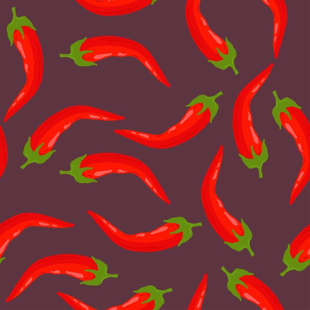 Vector seamless pattern with red chili on red background. hand drawn vector illustration.