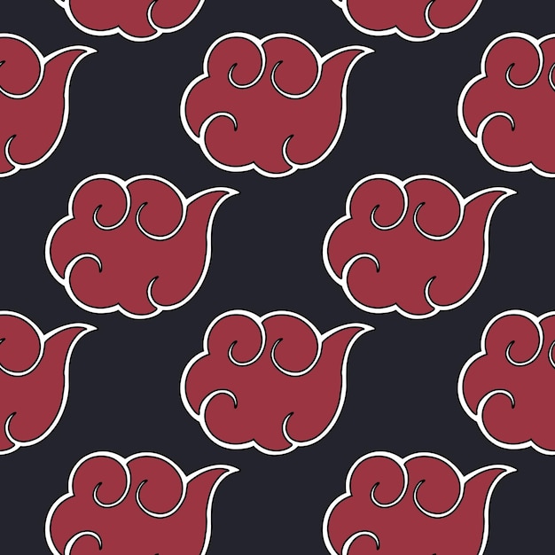 Seamless pattern with red clouds that surround the Village hidden in rain are the emblem