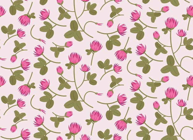 Seamless pattern with red clovers