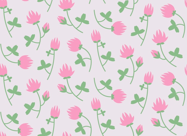 Seamless pattern with red clovers