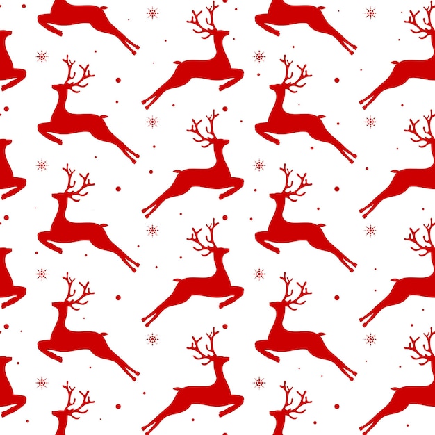 Seamless pattern with red deers and snowflakes