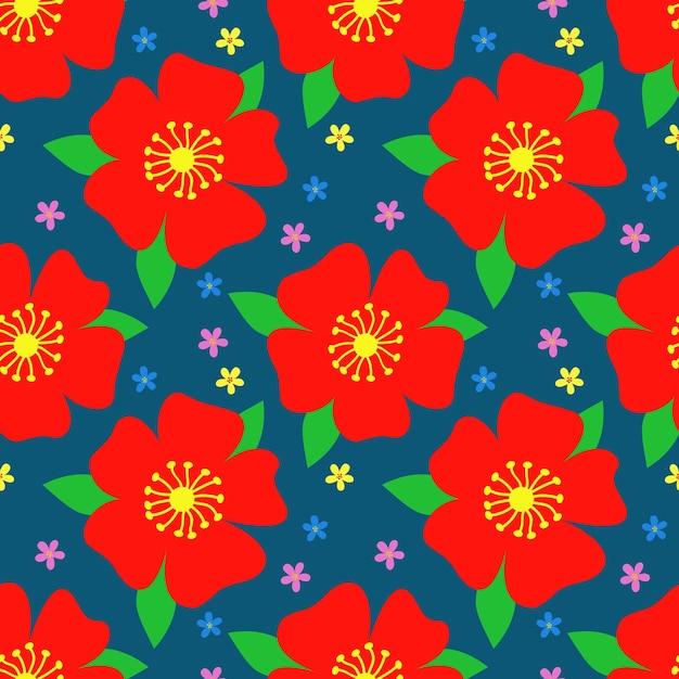 Seamless pattern with red flowers, abstract repeating pattern.For paper, cover, fabric, textiles