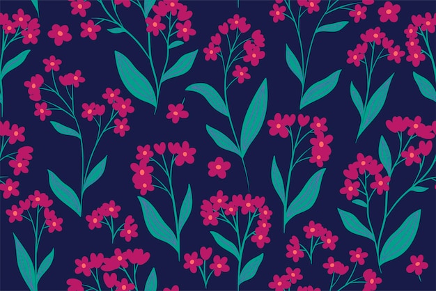 Seamless pattern with red flowers on a blue background