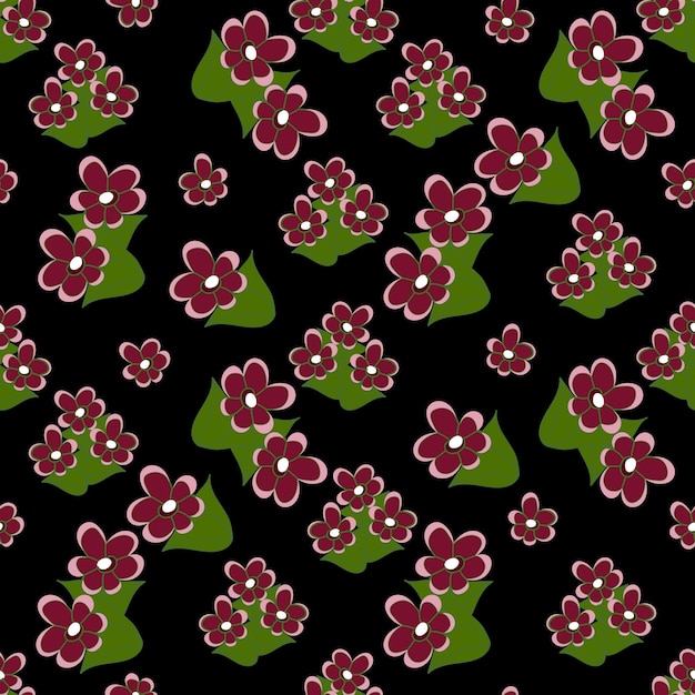 seamless pattern with red flowers on a dark background