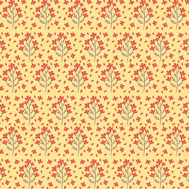 Seamless pattern with red flowers on a yellow background