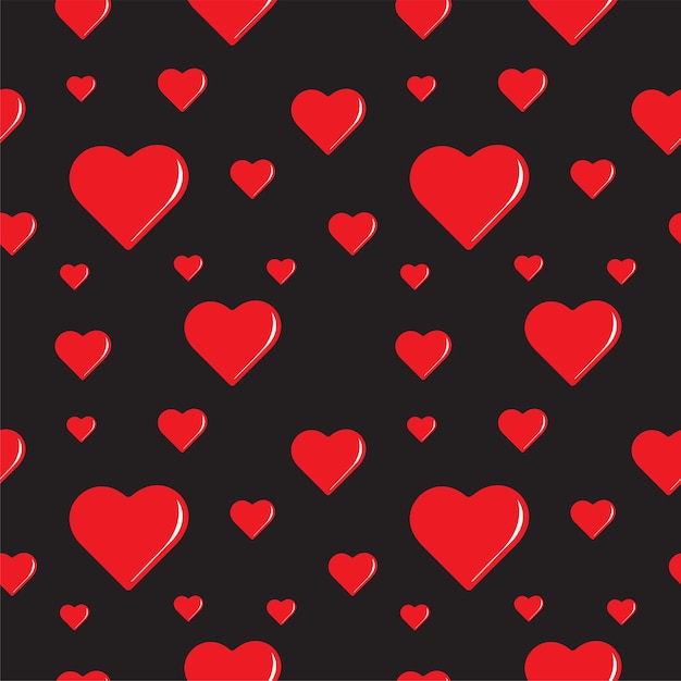 Seamless pattern with Red heart shape love icon on black color background Suitable for halloween wedding or valentine event Vector illustration design template