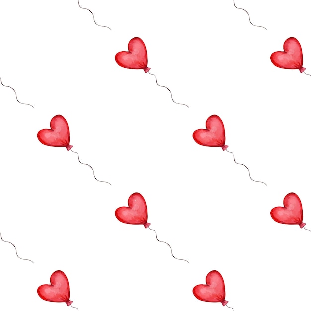 Бесшовный фон с красными шарами в форме сердца. Образец Дня святого Валентина. Векторная иллюстрация