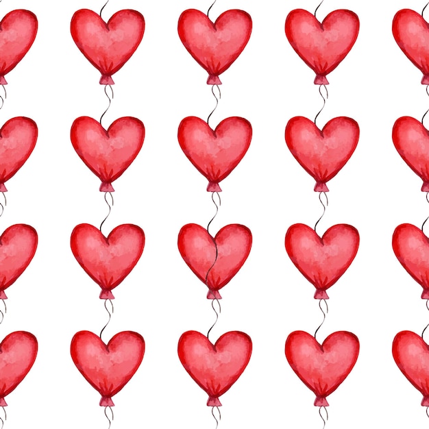 Seamless pattern with red heart shaped balloons valentines day pattern vector illustration