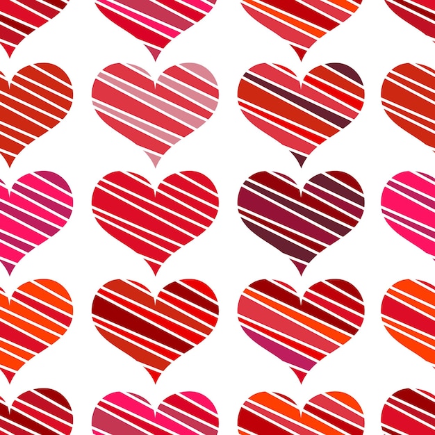 Seamless pattern with red hearts Different red hearts on a white background Vector valentine illustrationxA