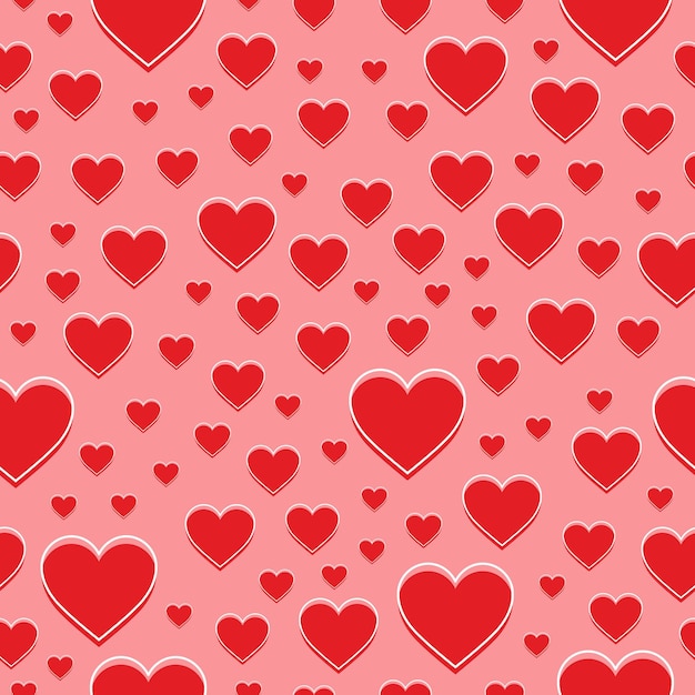 Seamless pattern with red hearts Valentines day background Vector illustration