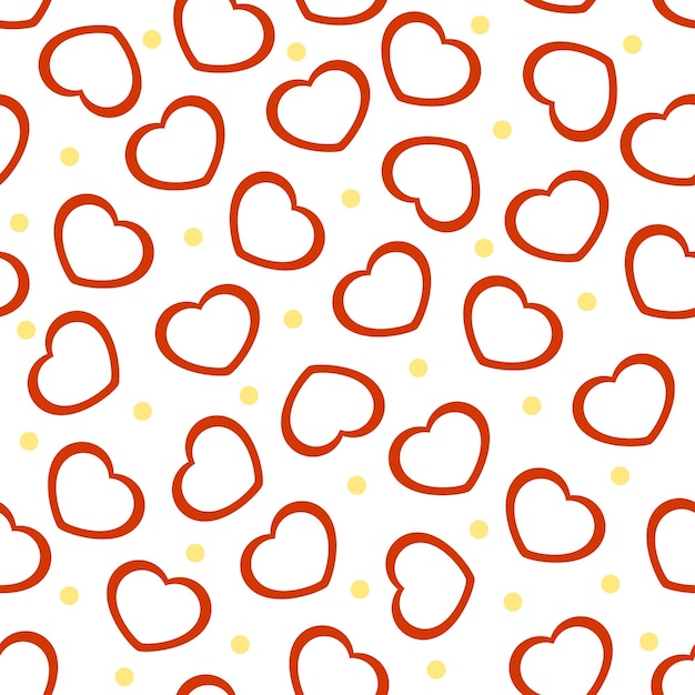 Vector seamless pattern with red hearts on a white background