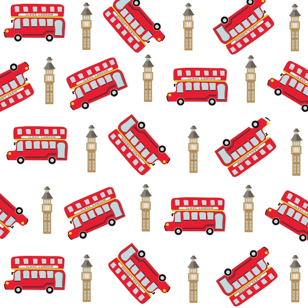 Vettore modello senza cuciture con sfondo di immagini vettoriali di autobus urbani rossi di londra