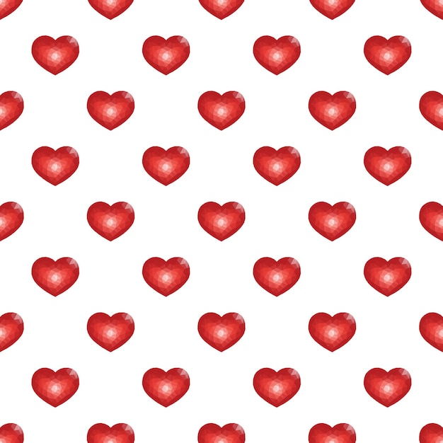 Seamless Pattern with Red Low Poly Heart