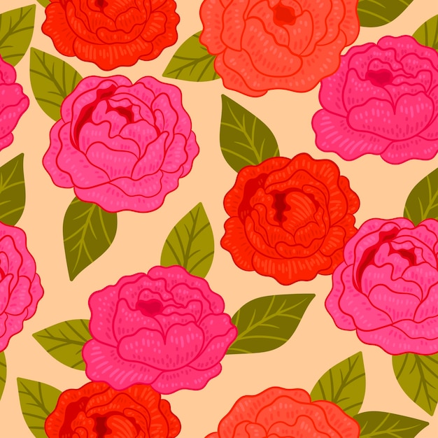 Seamless pattern with red and pink roses Vector graphics