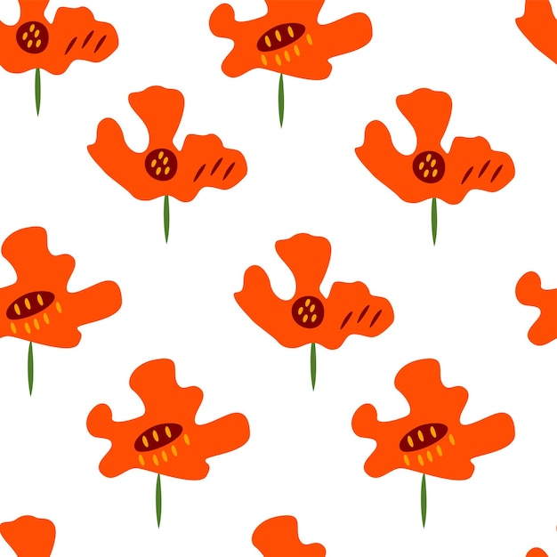 Seamless pattern with red poppies Vector illustration