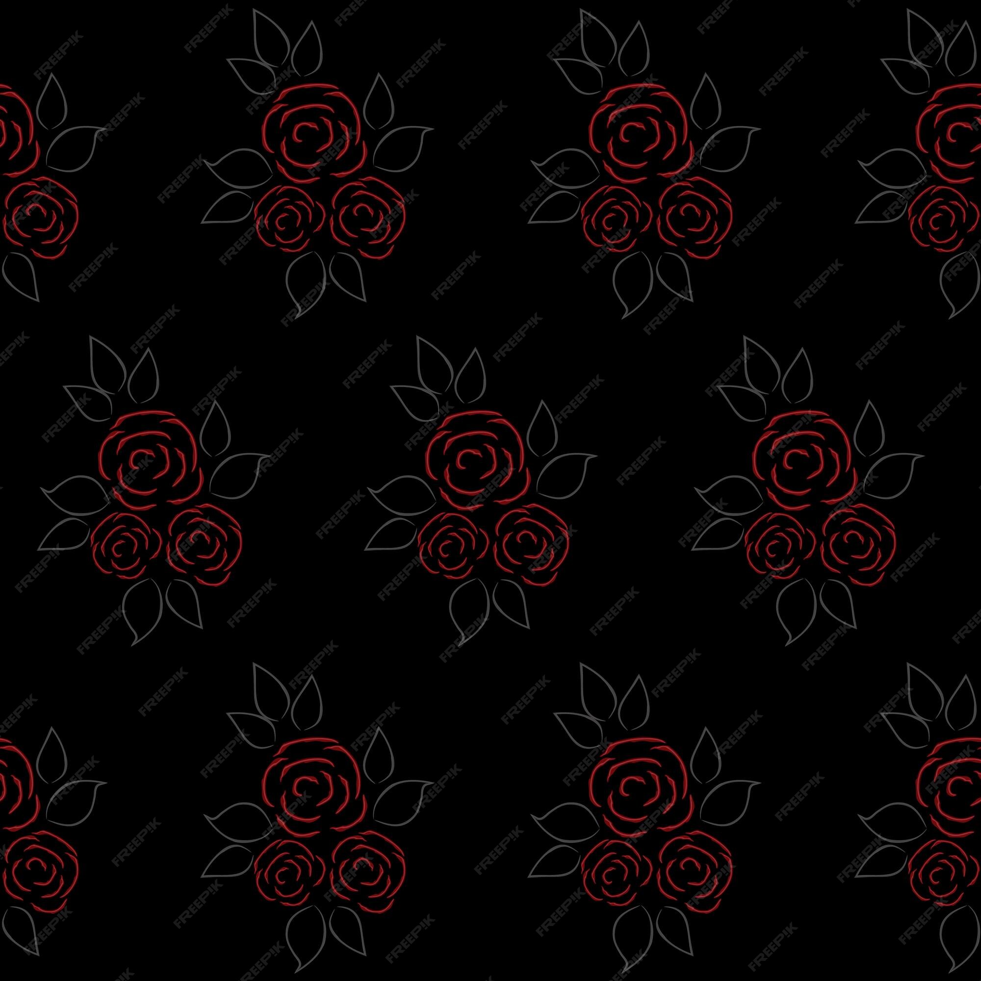 Premium Vector | Seamless pattern with red roses on a black background  floral wallpaper with cute flowers and leaves