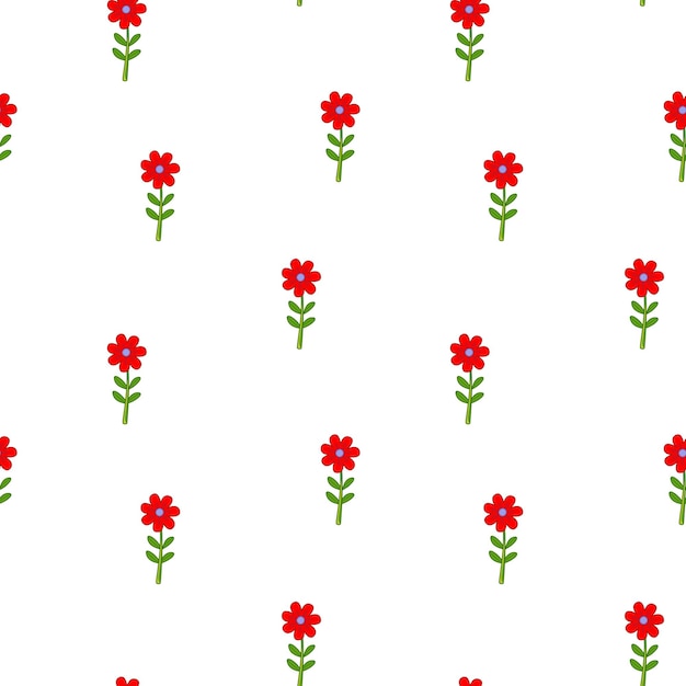 Seamless pattern with red small flowers on a white background. minimalistic spring illustration for packaging, baby clothes and textiles. delicate cute daisies.