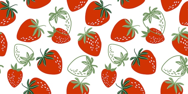 Seamless pattern with red strawberries Abstract summer berry print Vector graphics