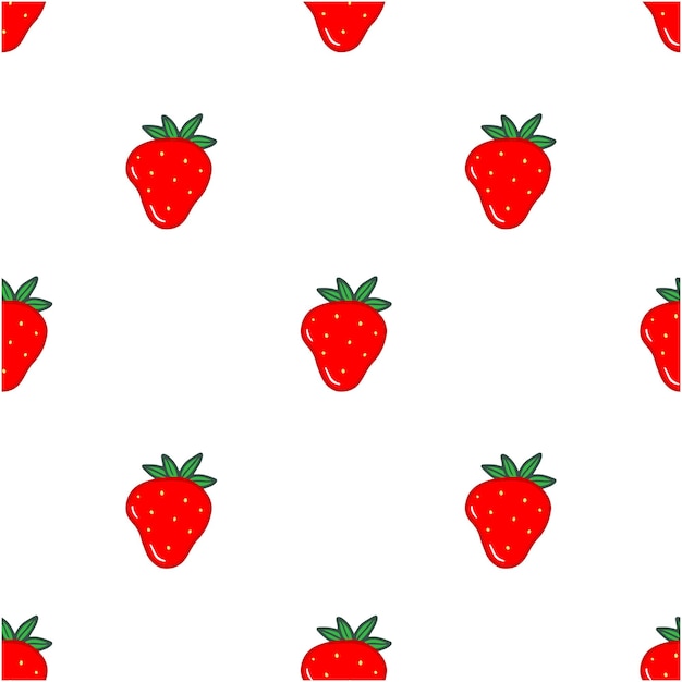 Modello senza cuciture con fragole rosse in stile cartone animato sfondo di illustrazione vettoriale di cibo