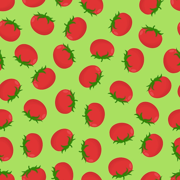 Seamless pattern with red tomatoes on a green background Pattern with vegetables