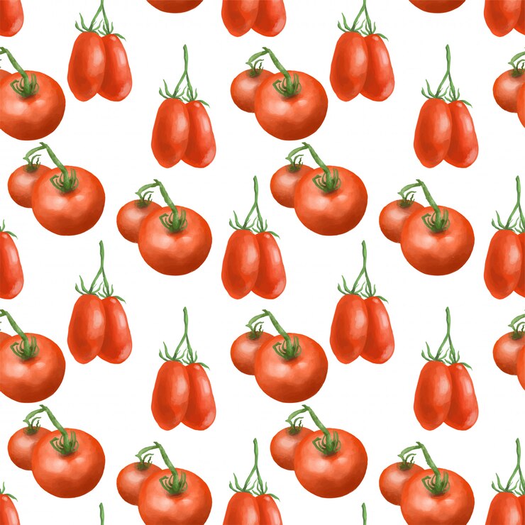 Vector seamless pattern with red tomatos, hand drawn